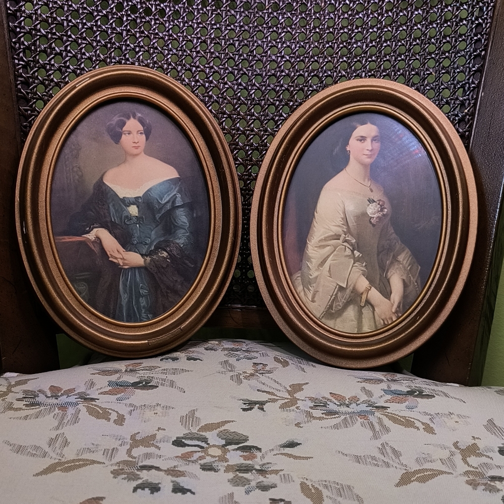 Two Antique Prints in Wood Frame